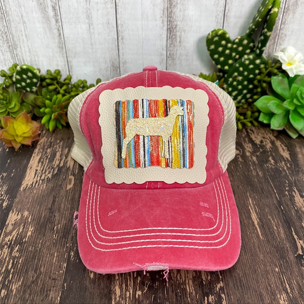 Glitter Serape Lamb Salmon Red Pink Hat